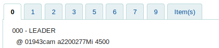 MARC view of a record, showing the 000 – Leader field with valid characters in the LDR5, LDR6, and LDR7